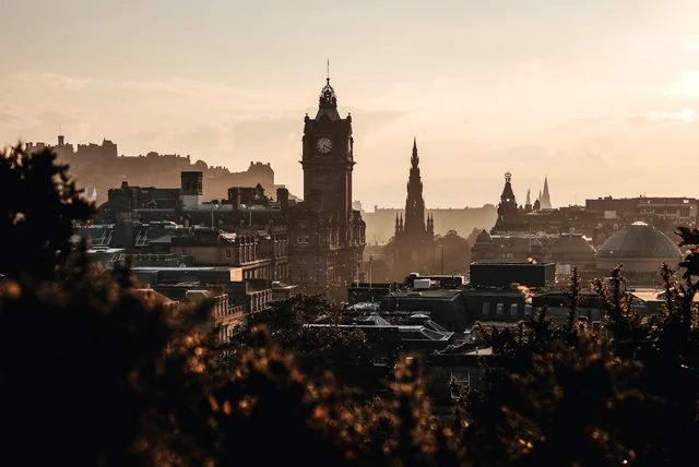 Edinburgh skyline at dusk, where Scotland is launching its own MyCare.Scot health app